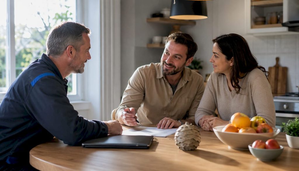 Pest control professional reviewing pricing with clients