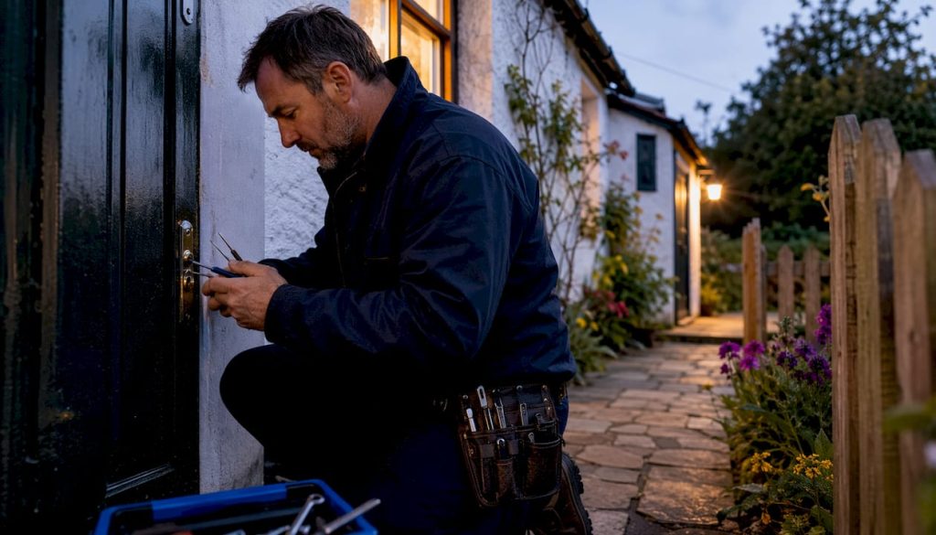 Locksmith working on house door in Ireland
