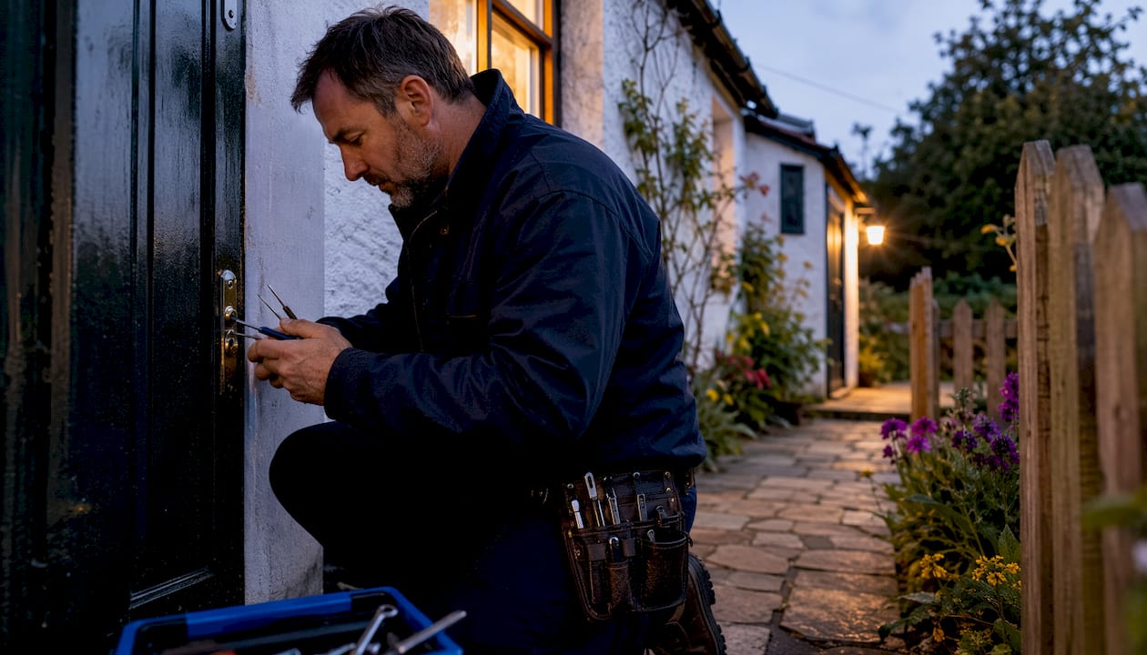 Locksmith working on house door in Ireland