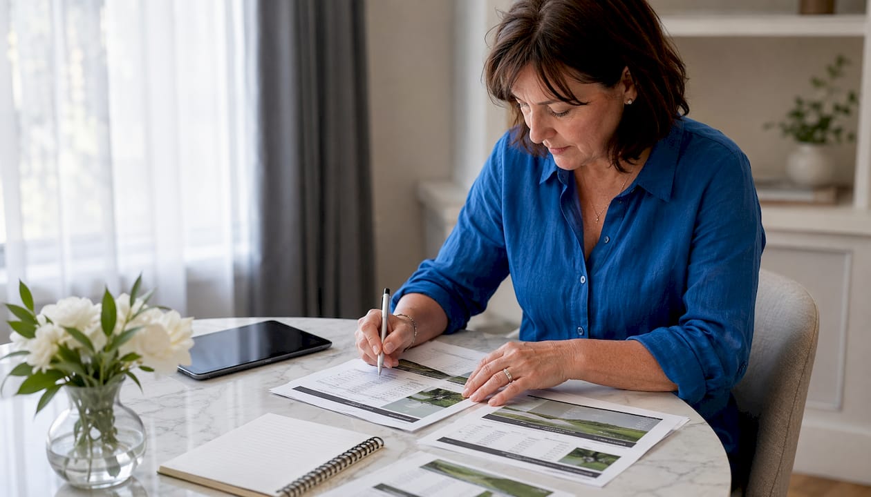 Homeowner reviewing lawn mowing price lists