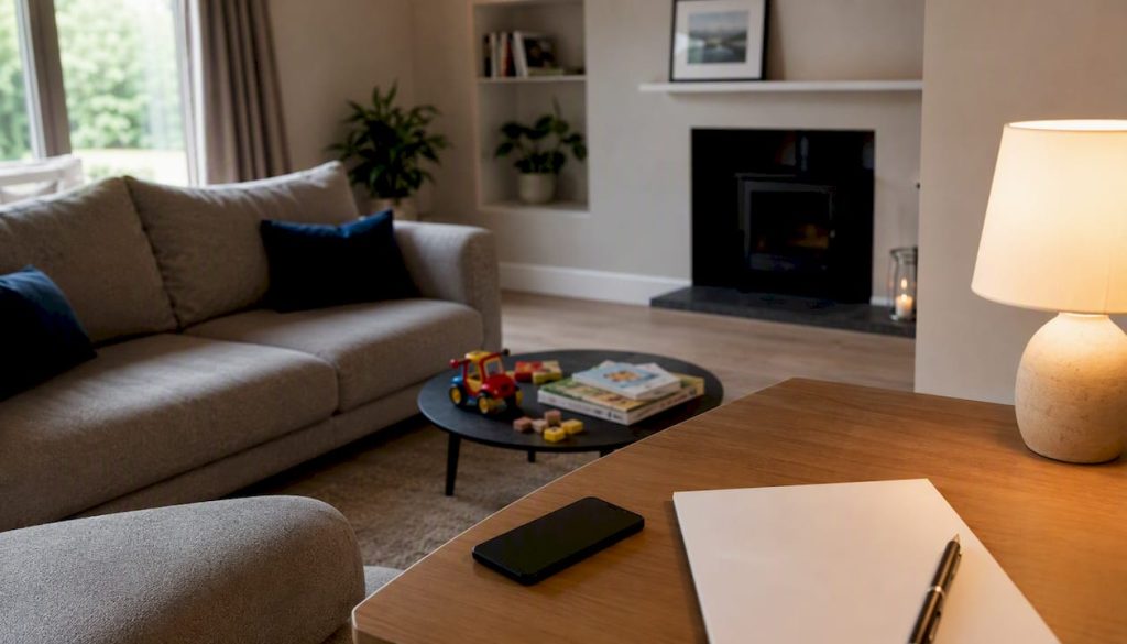 Children's toys and tidy home interior for babysitting