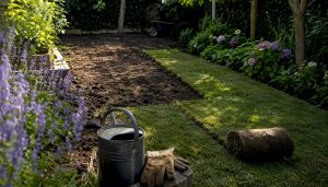 Garden groundwork with soil and gravel