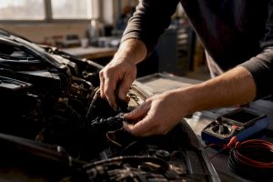 Auto electrician wiring car engine components