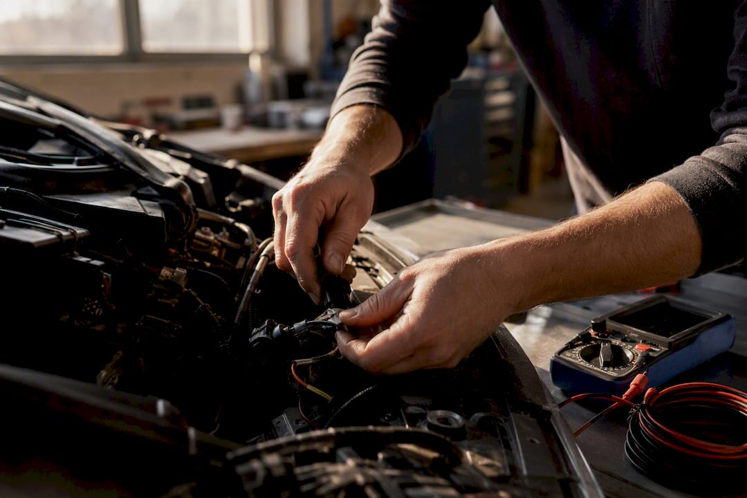 Auto electrician wiring car engine components