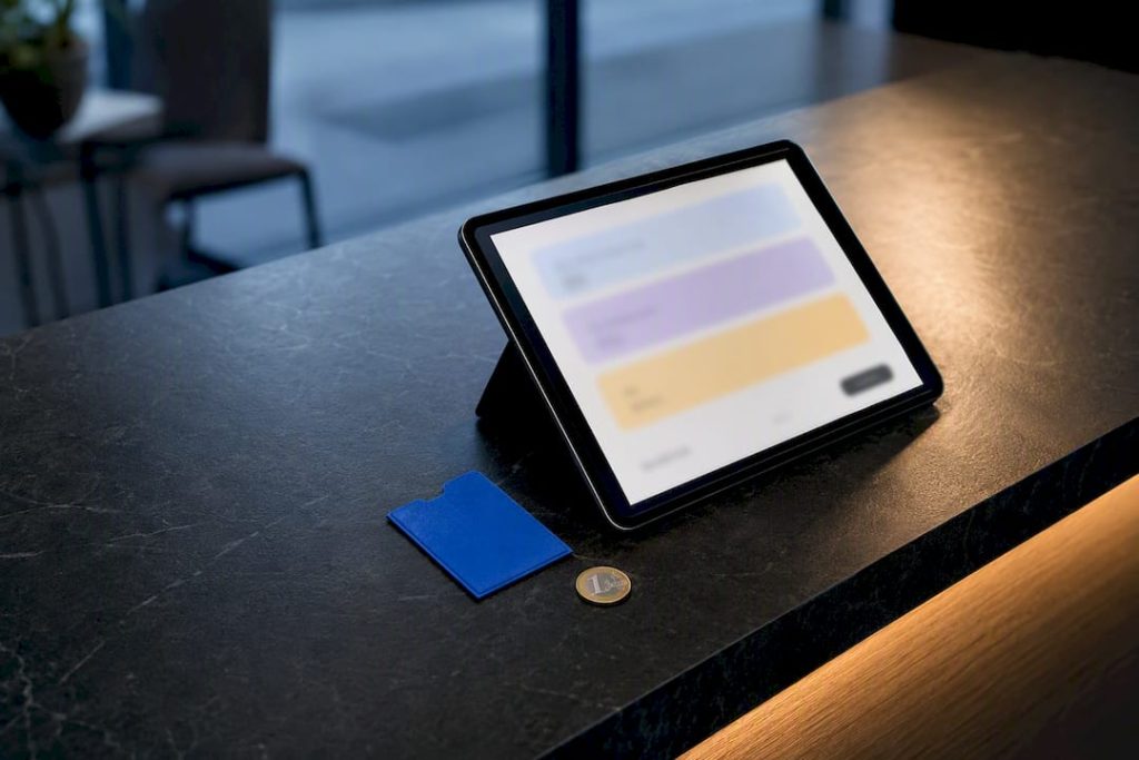 Abstract checkout fee breakdown on tablet