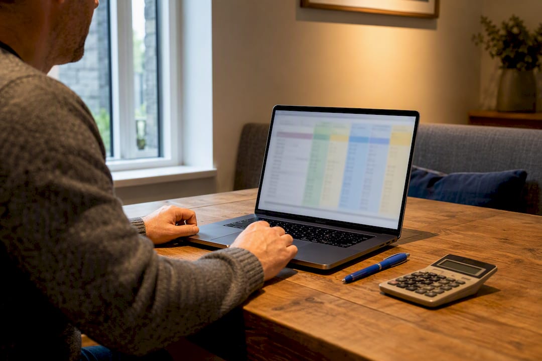Hands comparing contractor quotes on spreadsheet