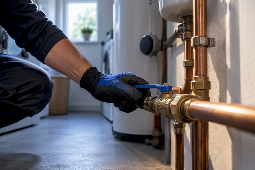 Plumber inspecting pipework during home callout