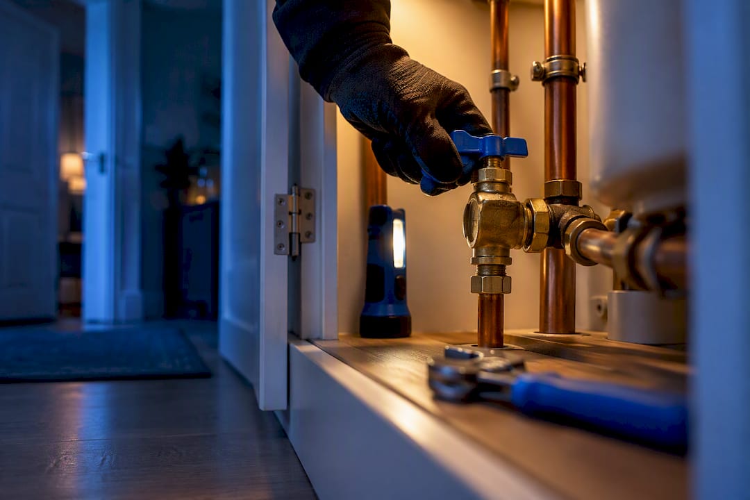 Hand isolating an apartment water supply